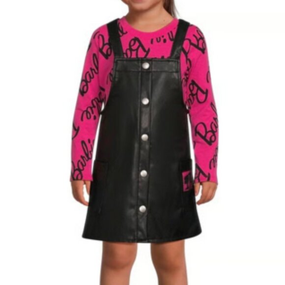 Barbie by Mattel Girl's Black Faux LeatherSnap Front Jumpsuit Dress Sizer 2T - Picture 1 of 5